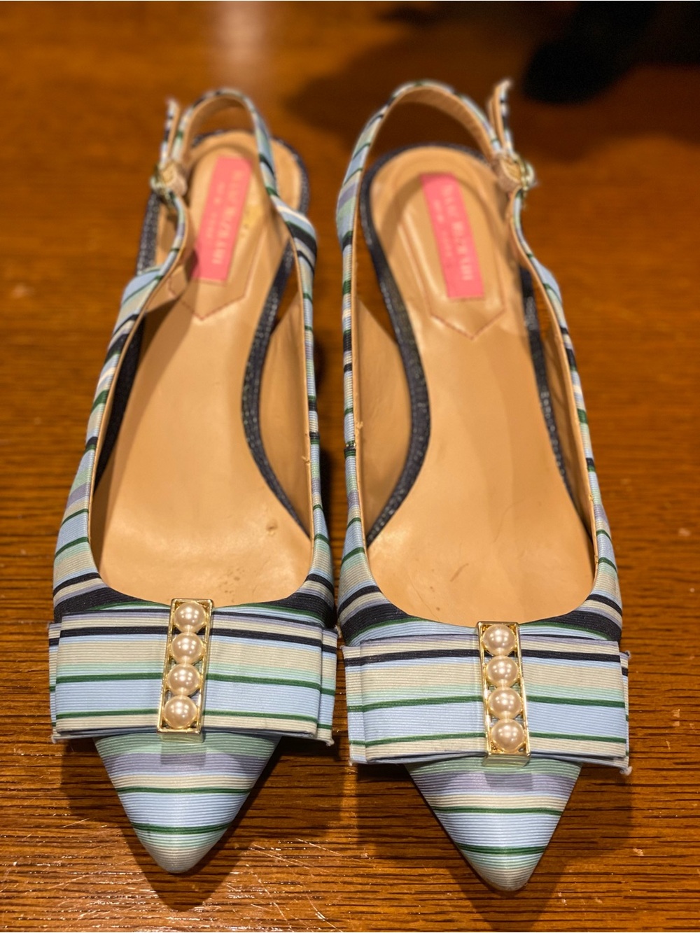 Isaac Mizrahi Striped Slingback Kitten Heels with Pearl-Accented Bow - Picture 4 of 5